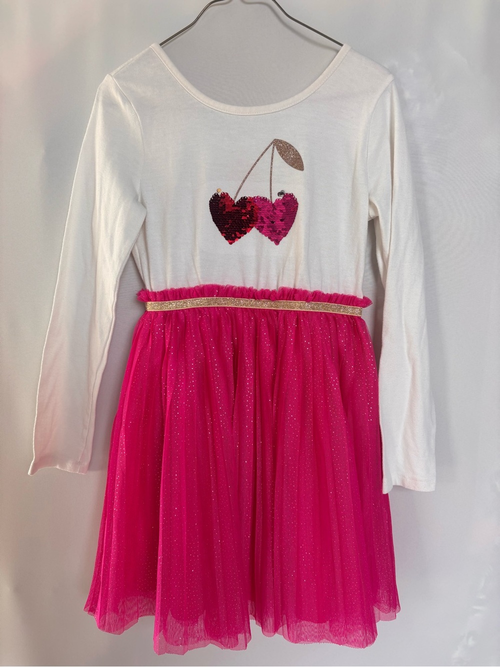 Girls White & Hot Pink Sparkle Cherry Tulle Dress Cat & Jack Size 6/7